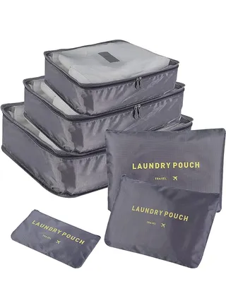 SKY-TOUCH 6Pcs Set Travel Luggage Organizer Packing Cubes Set Storage Bag Waterproof Laundry Bag Traveling Accessories - Gray, 6974042151379 