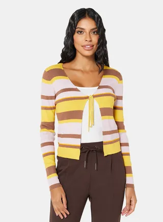 Shimmer Ribbed Tie Up Cardigan