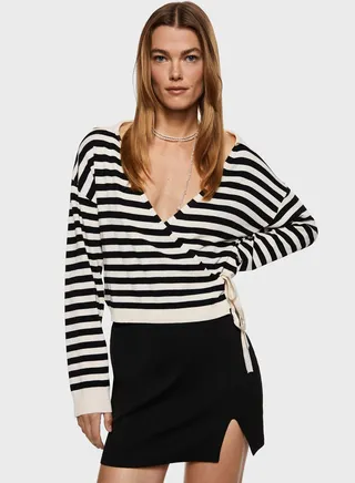 Striped Tie Detail Cardigan 
