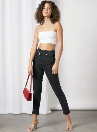 Asymmetric Waist Jeans Black 