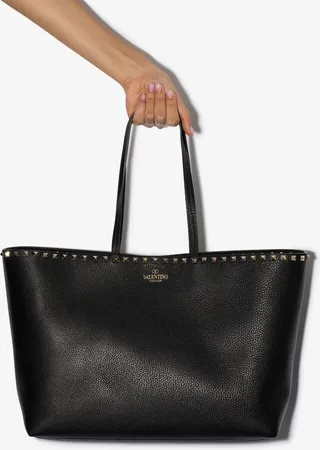 Black Rockstud Leather Tote Bag