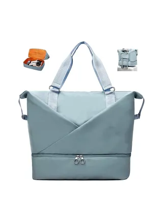 Womens Travel Bag Duffle with Laptop Compartment Water Resistant Gym Weekend Overnight Hospital Holdall Separated Shoes Wet Pocket Sky Blue 