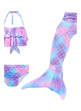 3 Piece Kid Swimwear Mermaid Swimsuit for 3-12 Years Purple 