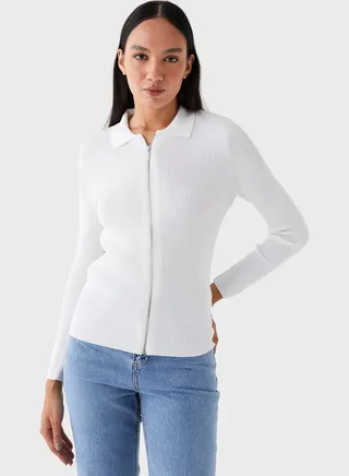 Zip Detail Knitted Cardigan 