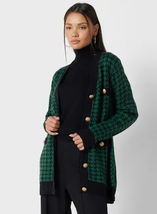 Houndstooth Jacquard Cardigan 