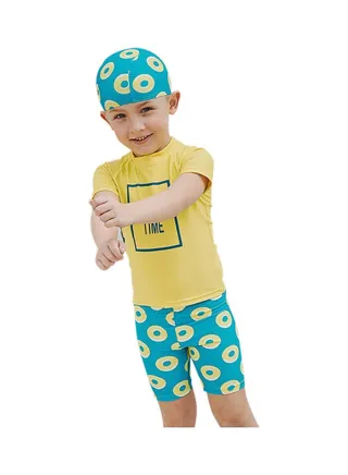 2-Piece Quick Dry Swimsuit with Cap for Kids Yellow/Blue 