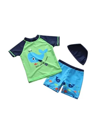 3-Piece Swimwear Set Blue/Green 