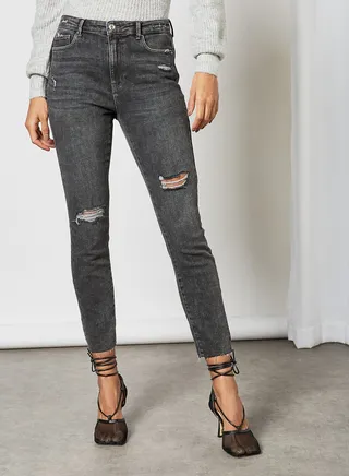 Ripped Skinny Jeans Dark Grey 