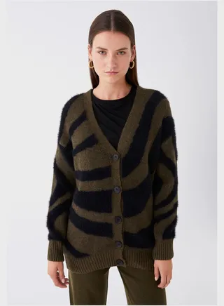 V-Neck Patterned Cardigan
