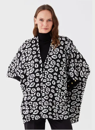 Patterned Oversized Cardigan Poncho 