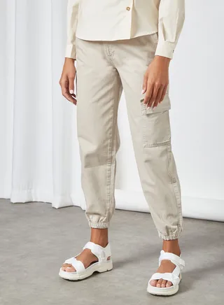 High-Waist Cuffed Jeans Stone 