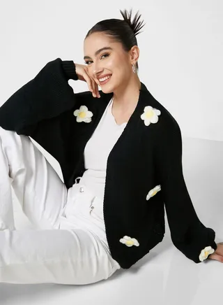 3D Daisy Detail Cardigan 