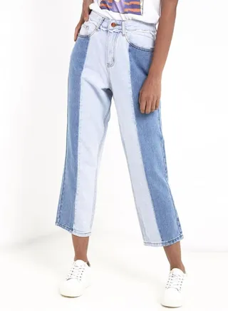 Two Tone Cropped Jeans Blue/White 