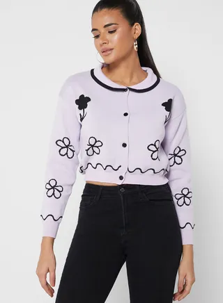 Floral Collared Cardigan 