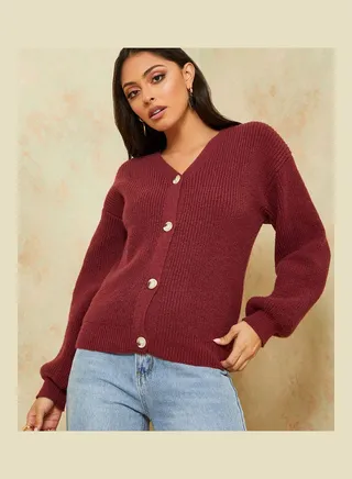 Knitted Button Down Regular Length Cardigan