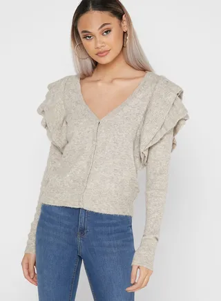 Ruffle Detail Knitted Cardigan 