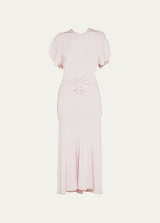 Gathered Waist Short-Sleeve Midi Dress
