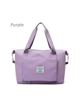 1-Piece Large Capacity Folding Bottom Extension Design Travel Bag,Lightweight Waterproof Carry on Luggage Bags with Fixed Strap Dry and Wet Separation Duffel Bag,Colour Purple 