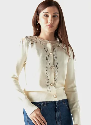 Embellished Button Down Cardigan 