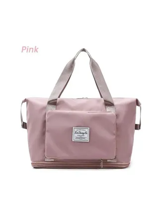 1-Piece Large Capacity Folding Bottom Extension Design Travel Bag,Lightweight Waterproof Carry on Luggage Bags with Fixed Strap Dry and Wet Separation Duffel Bag,Colour Light Pink 