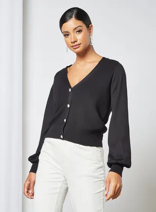 V-Neck Cardigan Black 