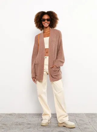 Shawl Collar Straight Long Sleeve Women's Knitwear Cardigan 