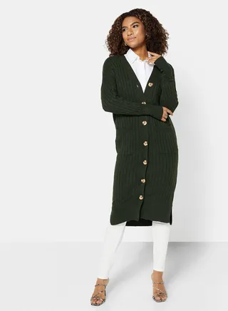 Long Knitted Cardigan Green 