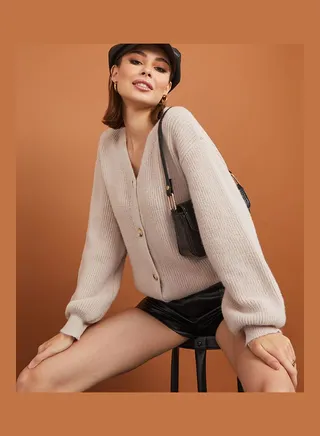 Knitted Button Down Regular Length Cardigan 