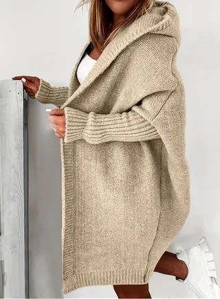 Oversized Hooded Knitted Cardigan, Long Sleeve Casual Sweater For Winter & Fall, Women's Clothing 