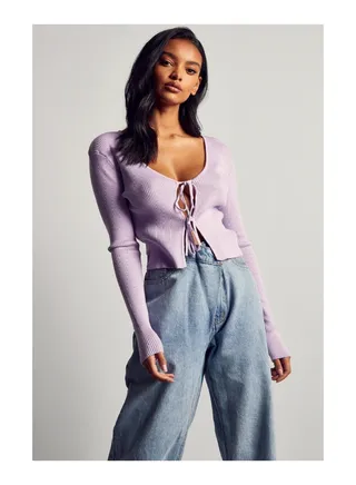Fine Knit Tie Front Cardigan 