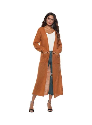 Front Pocket Detail Cardigan Brown 