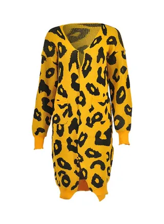 Leopard Design Cardigan Yellow/Black 