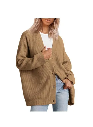Autumn Women's Solid Color Button Long Sleeve Cardigan 