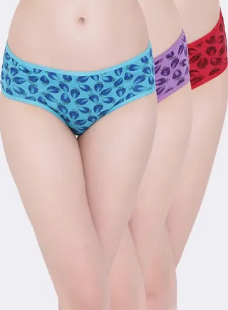Clovia Pack of 3 Mid Waist Strawberry Print Hipster Panties - Cotton 