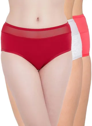 Clovia Pack Of 3 High Waist Hipster Panty With Powernet Panels 