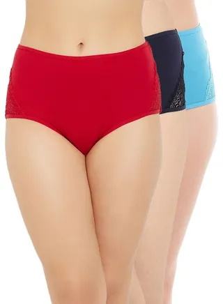 Clovia Pack Of 3 High Waist Hipster Panty With Lace Panels 