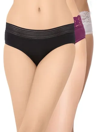 Clovia Pack Of 3 Mid Waist Hipster Panty With Lace Waist 