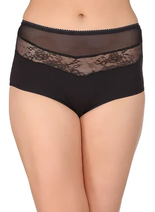 Clovia Spandex High Waist Hipster With Lace Design 