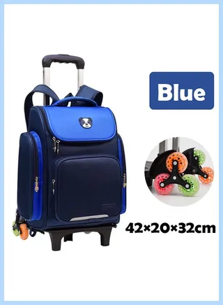 Rolling Trolley Bag Wheeled Backpack Primary Schoolbag with 6 Wheels Elementary School Students Schoolbag Middle School Trolley Bookbag (Blue) 