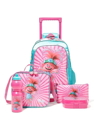 5 Piece Girls Trolls Trolley Backpack Set 16 Inch 