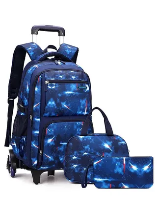 Rolling Backpacks,3 Pcs School Bag Wheeled Large Capacity Children Travel Backpack Students Trolley Daypack  Elementary Durable Bookbag School Rolling Bag for Boys and Girls 