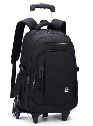 Large Capacity Wheeled Rolling Backpack Black Book Bag for Boys and Girls School Student Books Laptop Travel Trolley Bag 