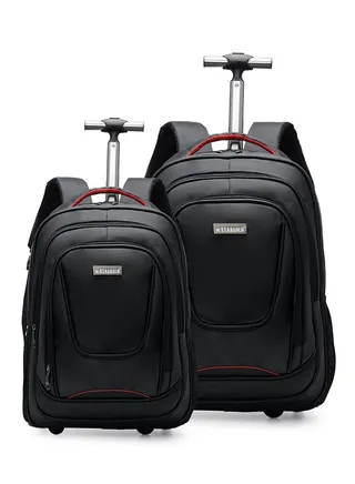 2 Pack Multipurpose Rolling Trolley Backpack Black 