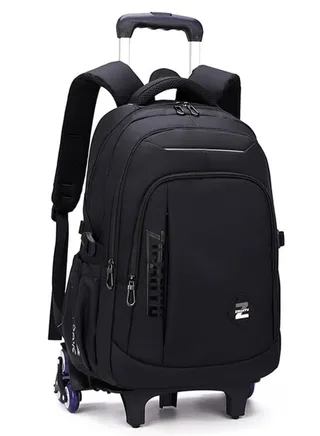 Rolling Backpack, 6 Wheels Trolley School Bag, Large Capacity Wheeled Travel Book bag Laptop Backpack for Boys Girls Kids Teens (Black) 
