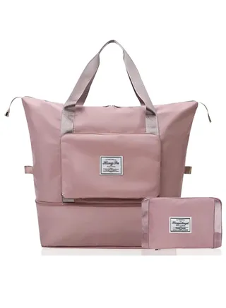 Large Capacity Expandable Travel Duffel Bag Folding Sports Shoulder Bag Waterproof Lightweight Portable Luggage Carry Bag for Travel Gym Shopping Weekends Camping (Pink Handbag) 