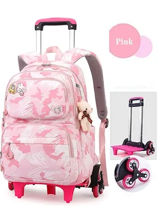 Girls Rolling Backpacks,Durable Students Wheeled Backpack,Large Capacity School Bag with wheels,Kids Travel Trolley BookBag,School Luggage Bag for Boys Girls 