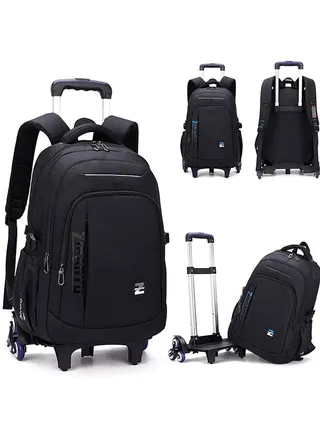 Rolling Backpack,Boys Trolley School Bag,Kids Wheeled Luggage Bag ,Primary Junior High School Students Bookbag with 6 Wheels,Large Capacity Wheeled Laptop Bag for Kids Teens Adults 