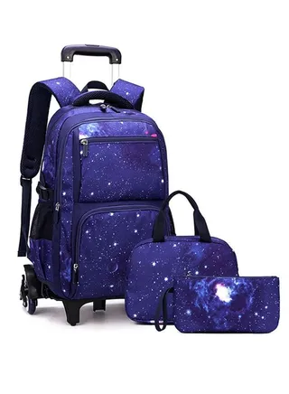 Rolling Backpacks,3 Pcs School Bag Wheeled Large Capacity Children Travel Backpack Students Trolley Daypack  Elementary Durable Bookbag School Rolling Bag for Boys and Girls 