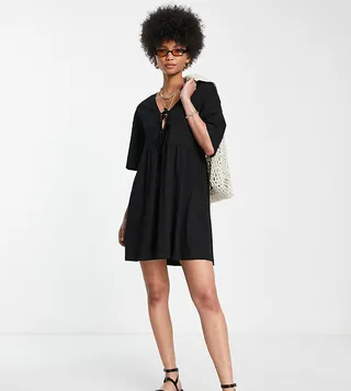 ASOS DESIGN Tall mini smock dress with double tie detail in black