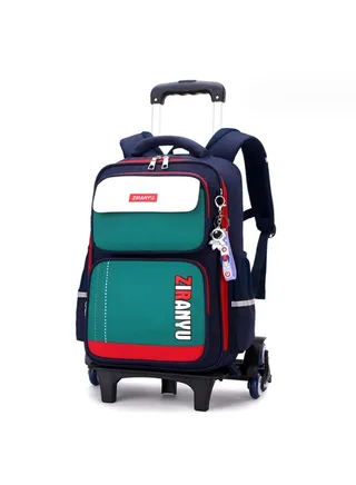 Rolling Backpack for Kids Solid Color Trolley Bookbags Elementary School Students Schoolbag 